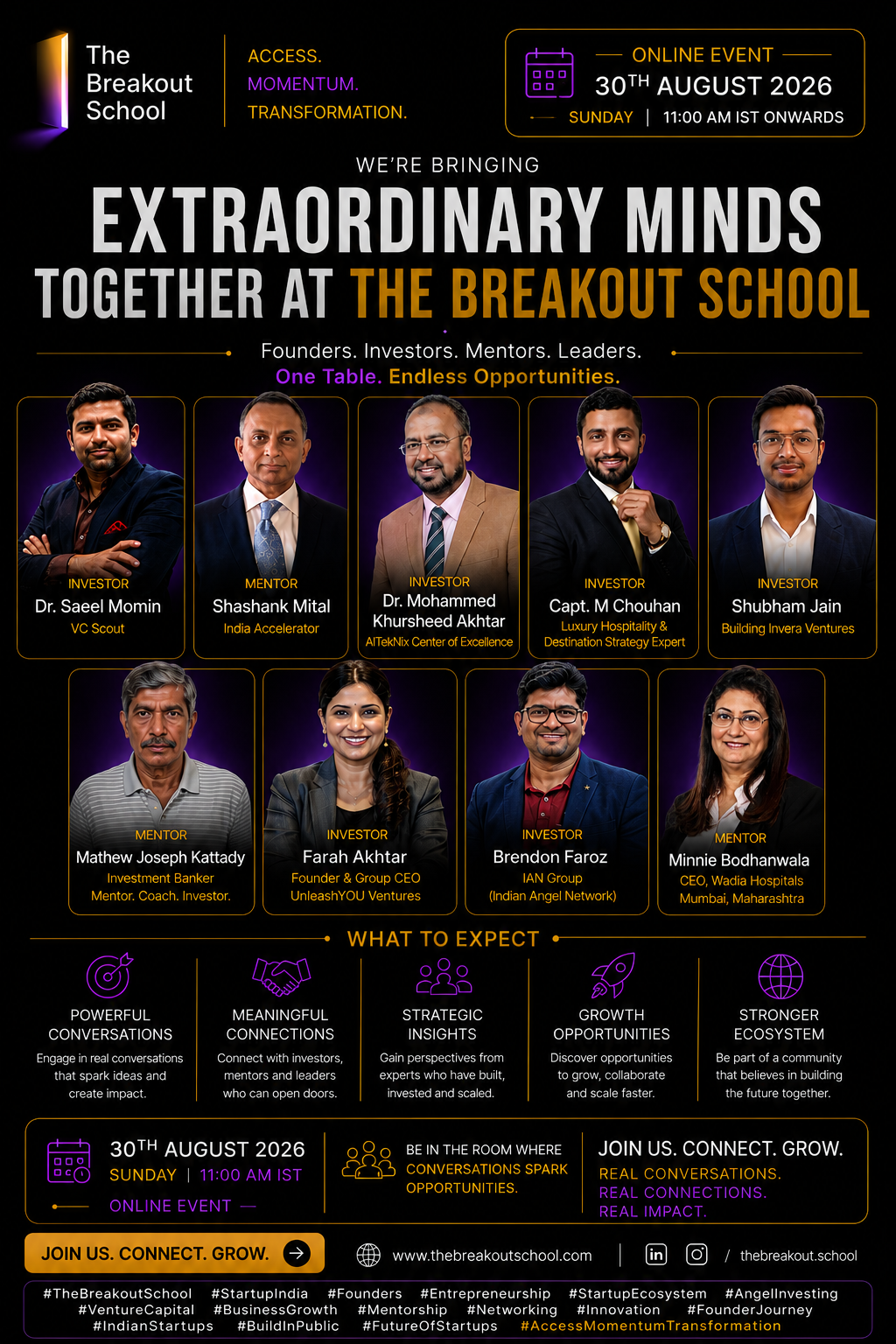 Breakout School 30th Aug 2026 — 11 Investors & Mentors poster